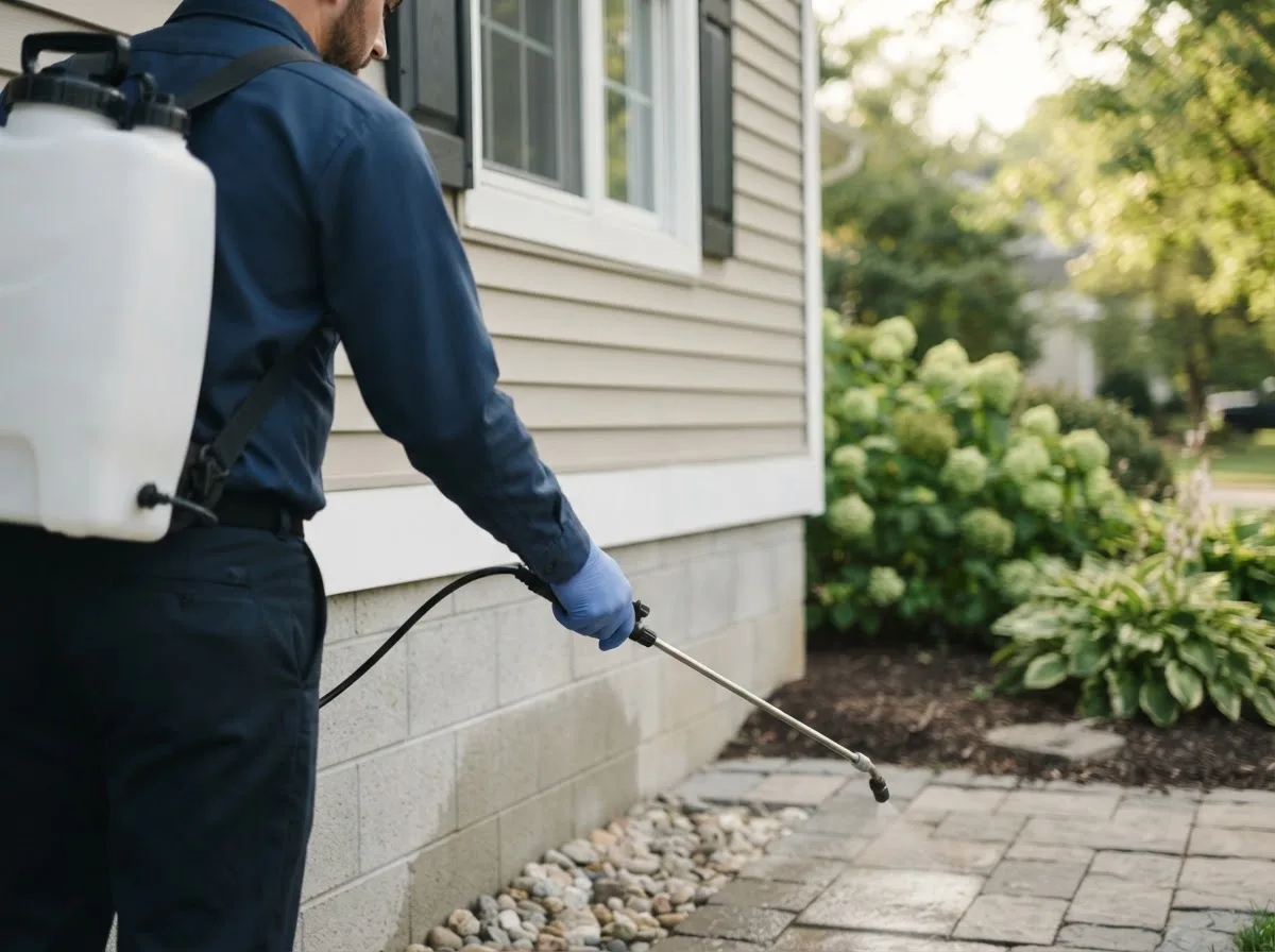Pest control technician inspecting a home in Riverside, NJ